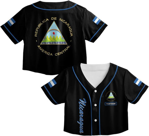 Personalized Nicaragua Baseball Croptop Shirt, Nicaraguan Flag Jersey for Women Jersey Pride