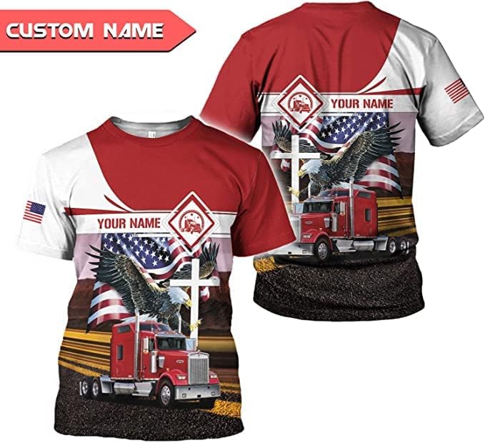 Personalized Trucker Shirt Custom US Flag Truck Driver T-Shirt Funny Trucker Gift 3D Hoodie for Men & Women Trucking Diesel