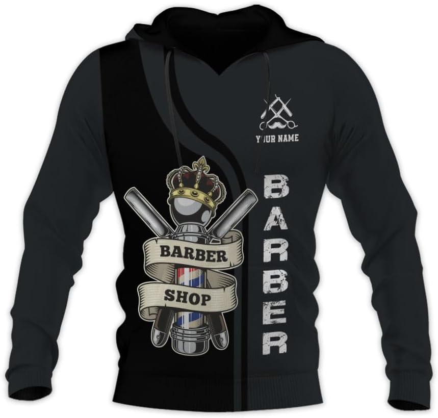 Vybonz Personalized Name Barber 3D AOP Hoodie Gift for Men & Women, Hair Stylist Shirt Barbershop