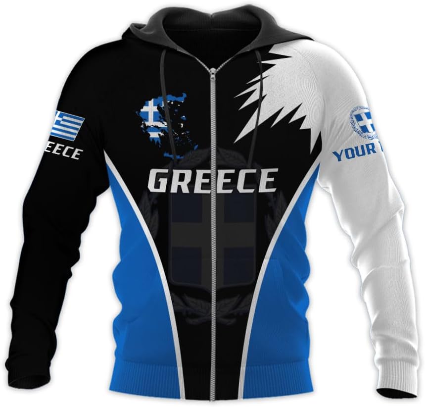 Suseaz Personalized Greece Hoodie Greek Coat of Arms Flag Grecian 3D Sweatshirt Greece Zip Hoodie Grecian Pride Gift Shirt