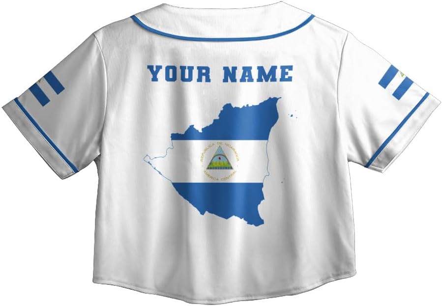 Personalized Nicaragua Baseball Croptop Shirt, Nicaraguan Flag Jersey for Women Jersey Pride