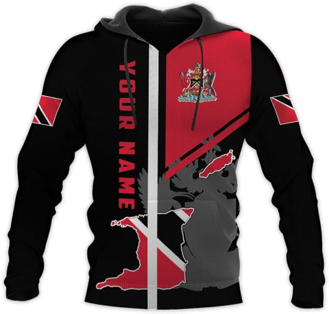 Vybonz Personalized Trinidad & Tobago Hoodie 3D Trinidad and Tobago Coat of Arms Flag Sweatshirt Trinidad Pride Zip Hoodie