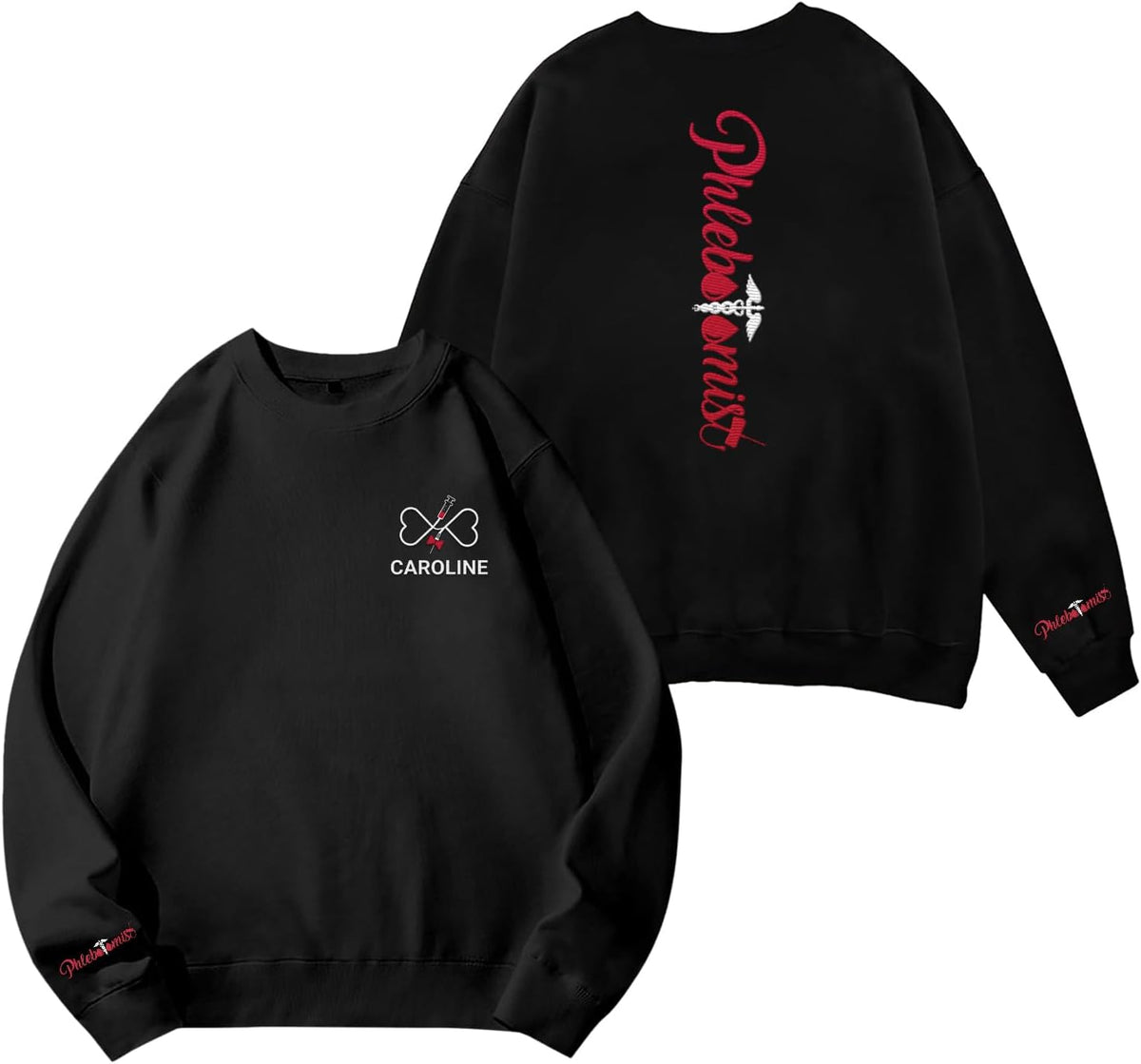 Leeprints Personalized Phlebotomist Embroidered Sweatshirt USA Phlebotomy Nurse Syringe Hospital Hoodie Phlebotomy Tech