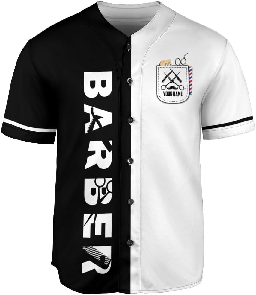Custom Barber Shop Baseball Jersey Personalized Name Barber Shirt 3D for Men Women Hairdresser Shop Gift Scissors Pole Shirts
