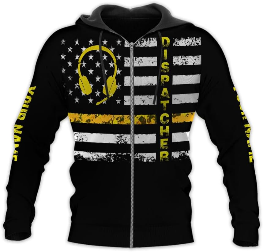 Personalized 911 Dispatcher 3D Shirt, Custom Dispatcher 3D T-Shirt, Thin Gold Line Flag 3D Shirts, Dispatcher Hoodie for Men