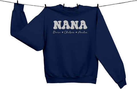 Personalized Nana Sweatshirt for Women, Custom Nana with Grandkids Names Gifts Christmas, Vallentine, Mothers Day (Polycotton, SS10)