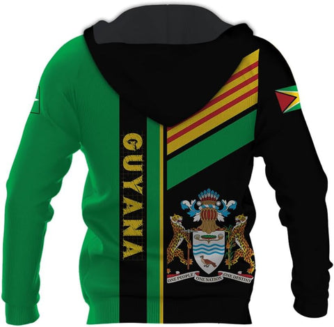 Leprints Personalized Guyana Hoodie 3D Guyanese Coat of Arms Flag Guyana 3D Sweatshirt Guyana Guyanese Pride Gift Zip Hoodie