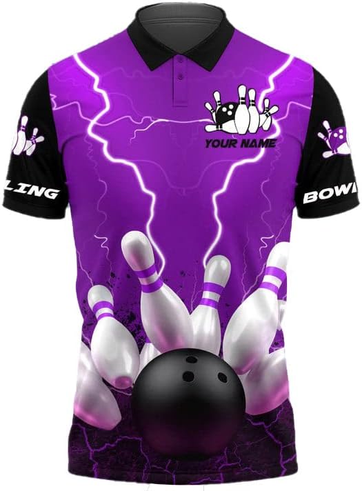 Custom 3D Bowling Polo Shirts for Men and Women Personalized Team Name Gift Unisex Customized Bowling Short Sleeve Polo Shirt