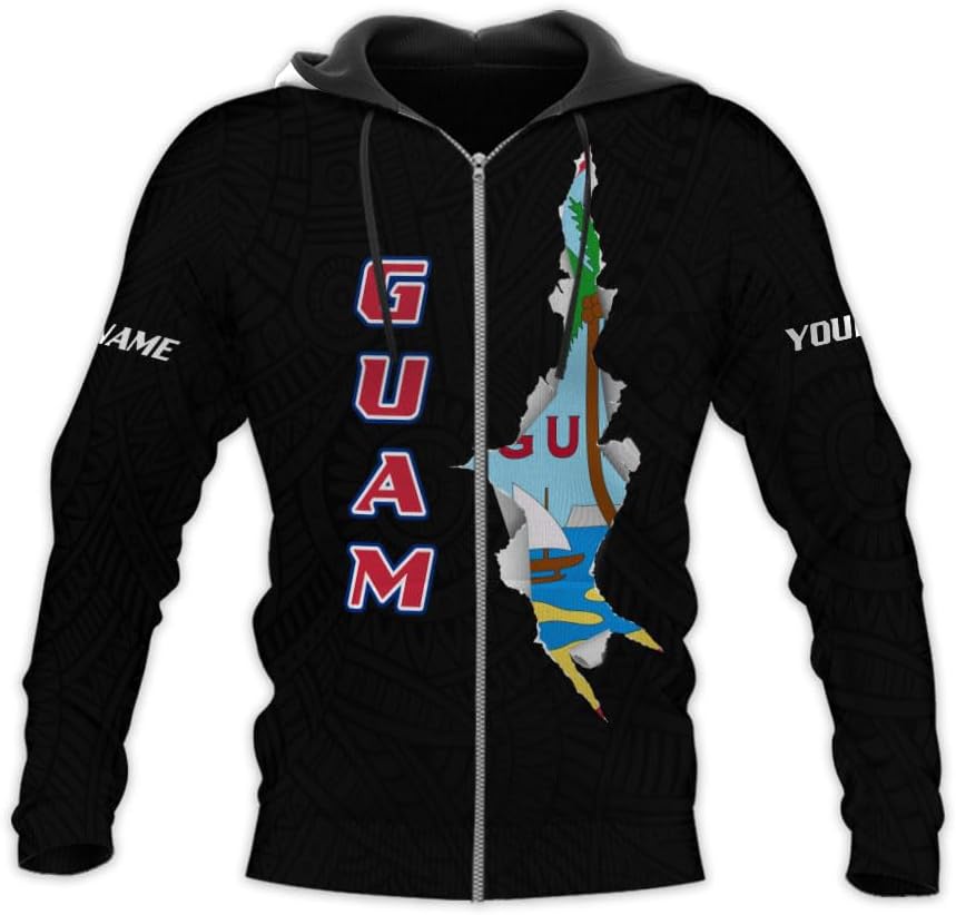 Vybonz Personalized Guam 3D Hoodie Guam Sweatshirt Guahan Zip Hoodie for Men Women Guahan Pride Shirt Guahan Guam Gifts Tee