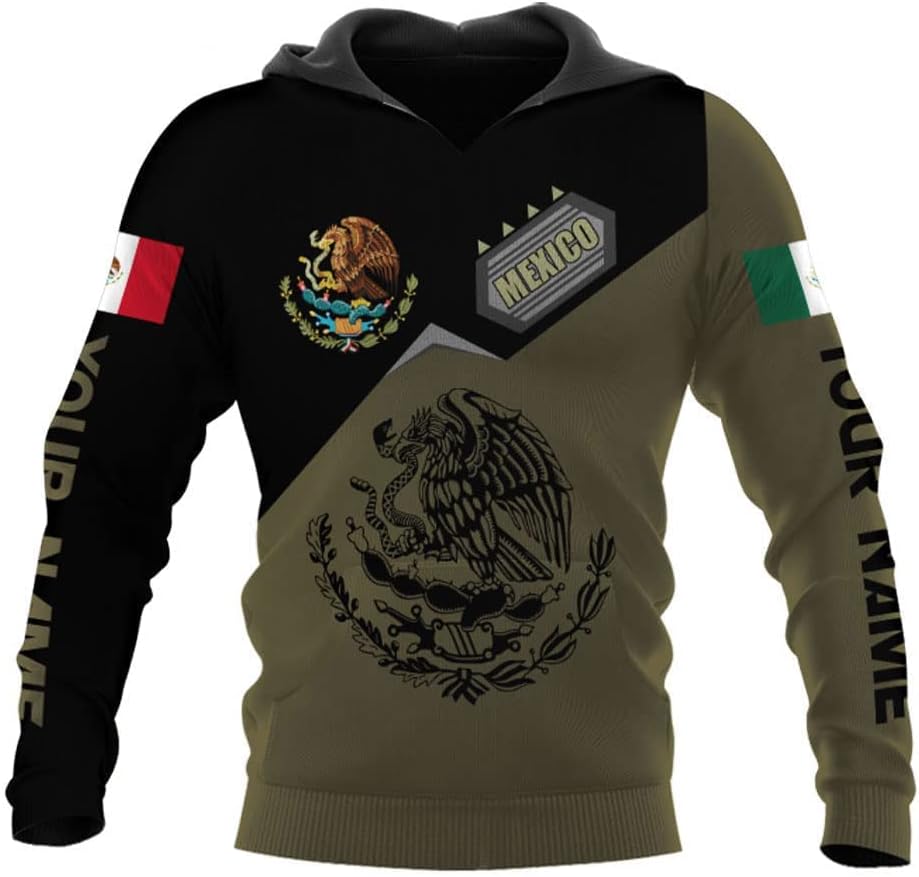 Mostefy Personalized Name Mexican Hoodie 3D, Customized Mexico Hoodies for Men and Women