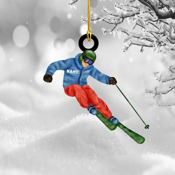 Suseaz Personalized Skiing Acrylic 2D Flat Ornament, Skier Gift for Xmas 2024, Snow Skiing Ornament, Snowboard Ornaments for Christmas Tree, Winter Sports Ornaments, Skiing Player Ornaments (SKI 3)