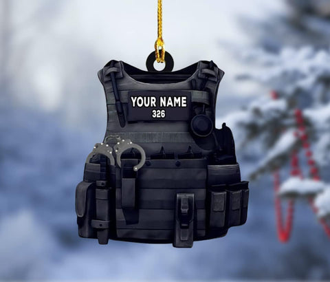 Personalized Police Uniform Ornament Custom Bullet Proof Jacket Vest Flat Two Sided Hanging Printed Plastic Ornaments Christmas Car Festival Decoration PO5, Black