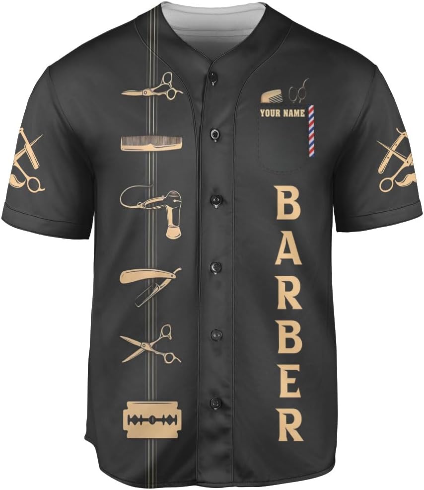 Personalized Barber Shop Baseball Jersey, Hairdresser Jersey, Barber Tools Hat