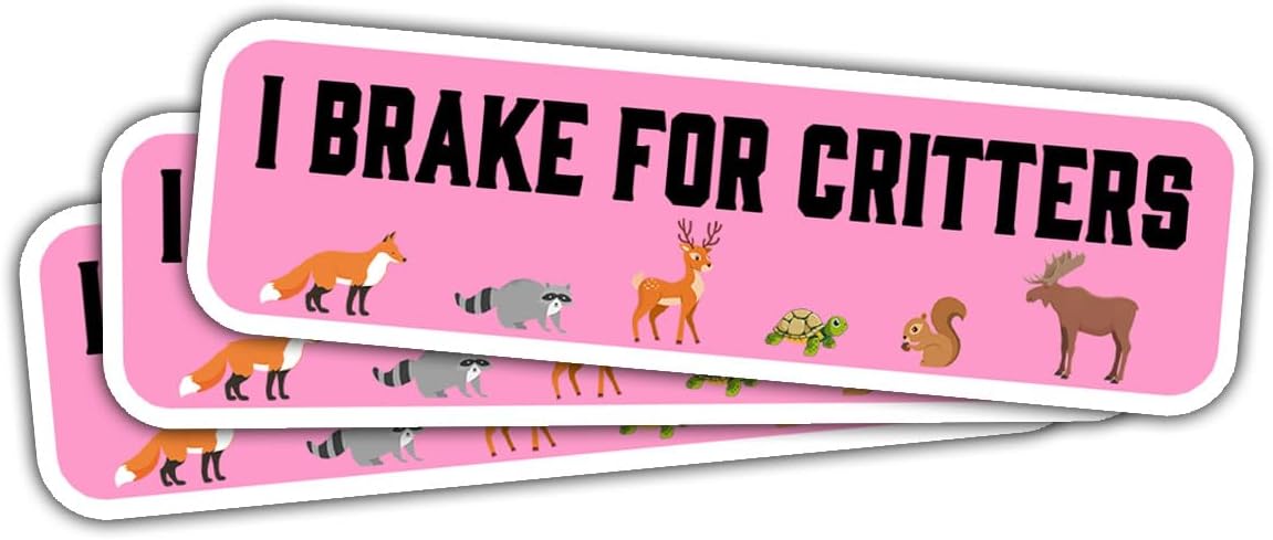 I Brake for Critters Bumper Sticker – Funny Animal Lover Bumper Stickers, Wildlife Rescue Vinyl Decal 5 Inch for Car, Truck, Laptop, Window, Cooler, Helmet – Cute Road Safety Sticker for Drivers