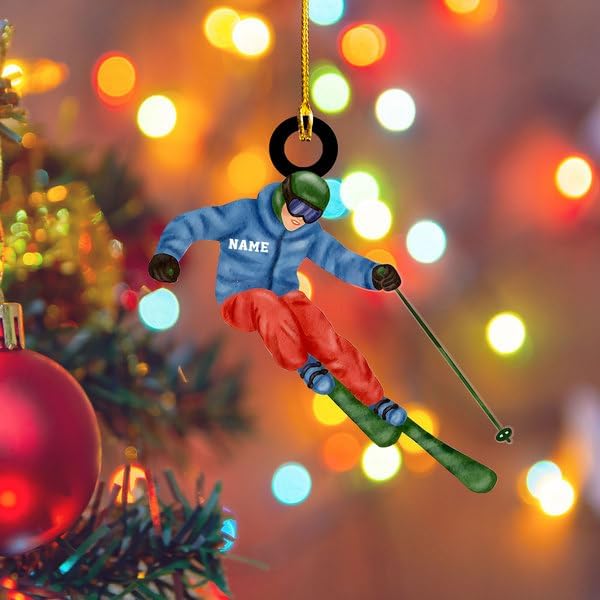 Suseaz Personalized Skiing Acrylic 2D Flat Ornament, Skier Gift for Xmas 2024, Snow Skiing Ornament, Snowboard Ornaments for Christmas Tree, Winter Sports Ornaments, Skiing Player Ornaments (SKI 3)