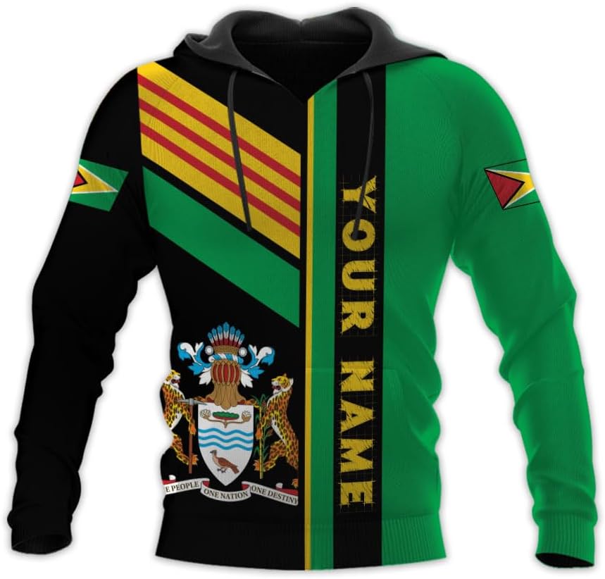 Leprints Personalized Guyana Hoodie 3D Guyanese Coat of Arms Flag Guyana 3D Sweatshirt Guyana Guyanese Pride Gift Zip Hoodie