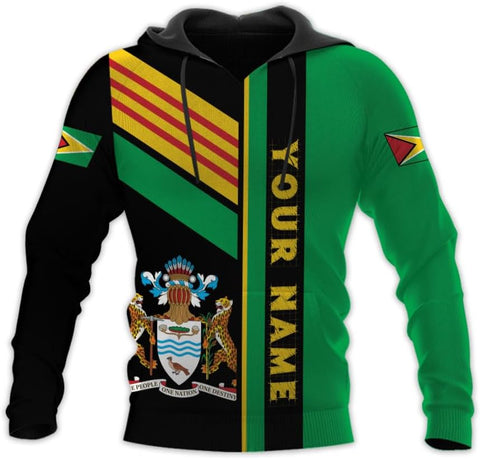 Leprints Personalized Guyana Hoodie 3D Guyanese Coat of Arms Flag Guyana 3D Sweatshirt Guyana Guyanese Pride Gift Zip Hoodie