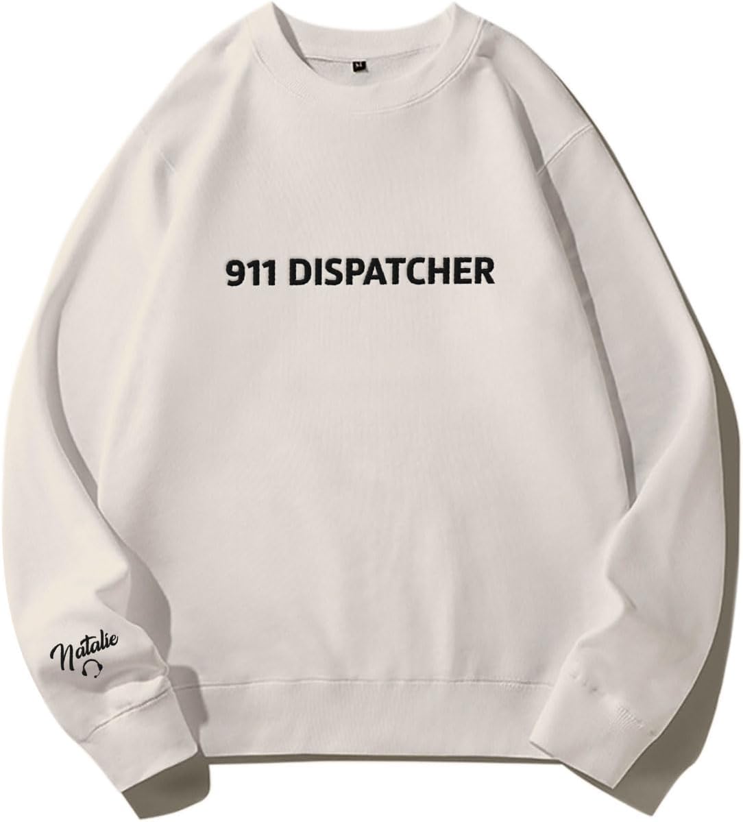 Leeprints Personalized Embroidered Dispatcher 911 Sweatshirt, Pulse Dispatch Embroider Hoodie, Thin Gold Line 911