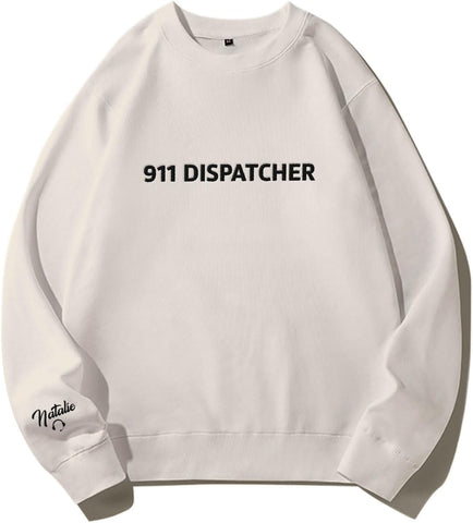 Leeprints Personalized Embroidered Dispatcher 911 Sweatshirt, Pulse Dispatch Embroider Hoodie, Thin Gold Line 911