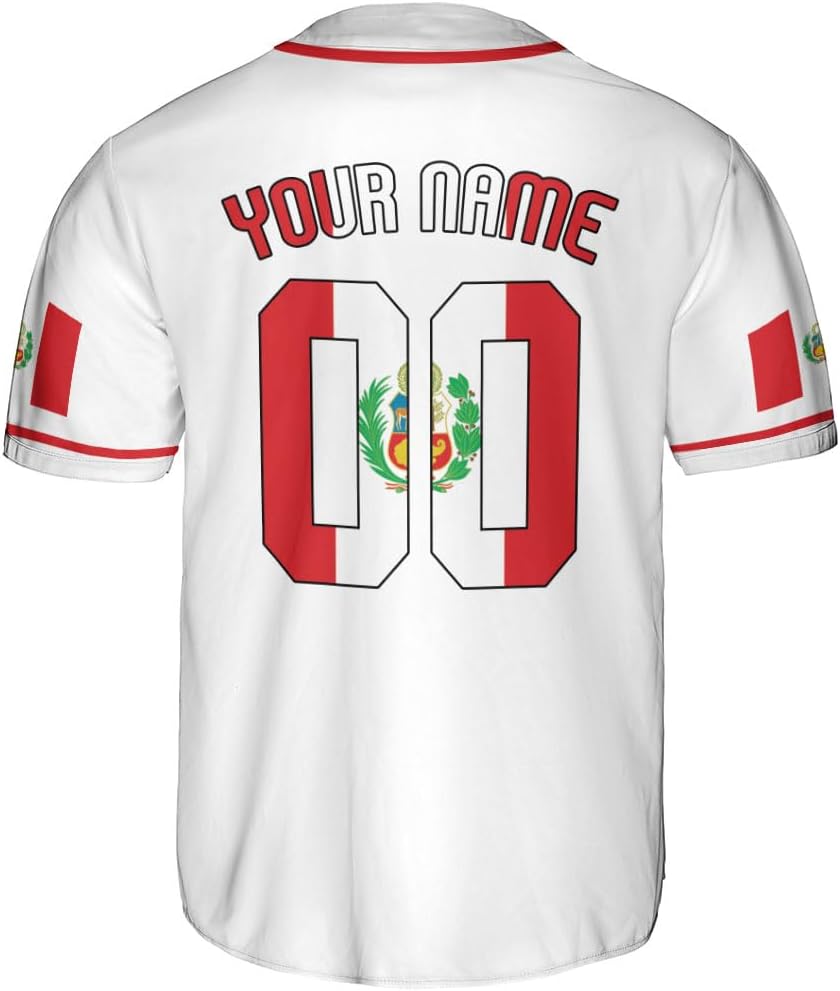Podagree Personalized Peru Baseball Jersey, Peruvian Proud Flag Jersey Shirt Peru Coat of Arms Peruvian Gift for Men Women