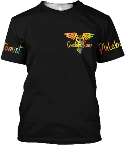MoonArt Personalized Name Phlebotomist Shirt Gifts USA Phlebotomy Graduation Syringe Hospital Tech Nursing Emergency Shirts