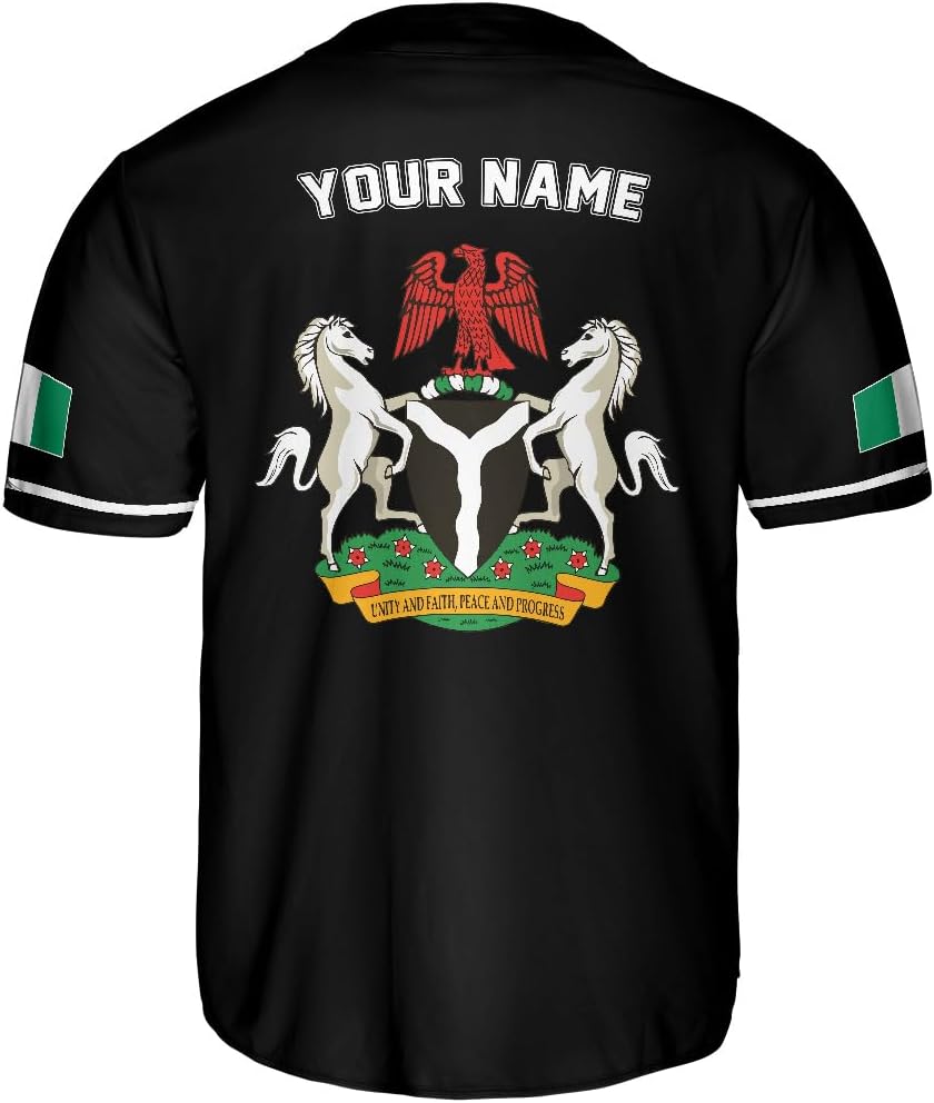 AOVL Personalized Nigeria Baseball Jersey Nigerian Flag Jersey Shirts Nigeria Flag Nigerian Pride Gift T-Shirt Nigerian Pride