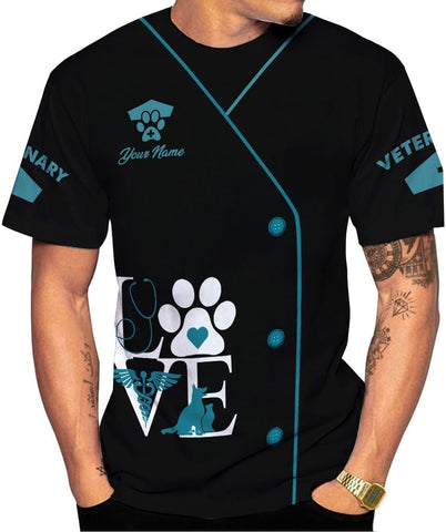 Suseaz Personalized Vet Tech Shirts for Veterinarian, Veterinary Medicine Technician Men Women Shirt, Paw Dog Cat Animal Love