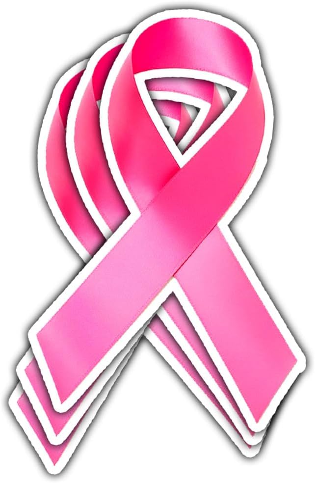 (3Pcs) Breast Cancer Awareness Pink Fighter Ribbon Vinyl Decal Sticker, Fuck Cancer Pink Ribbon Sticker Breast Cancer Car Decal Sticker Waterproof for Water Bottle, Car, Helmet Decal 5" (Ribbon 1)