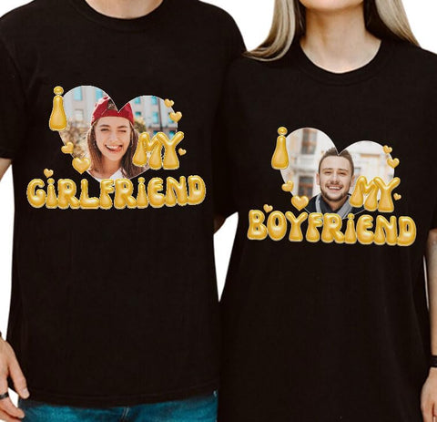 mostprints Personalized I Love My Girlfriend Boyfriend Shirt, I Love My Girlfriend Tee with Custom Photo, Couples Shirts