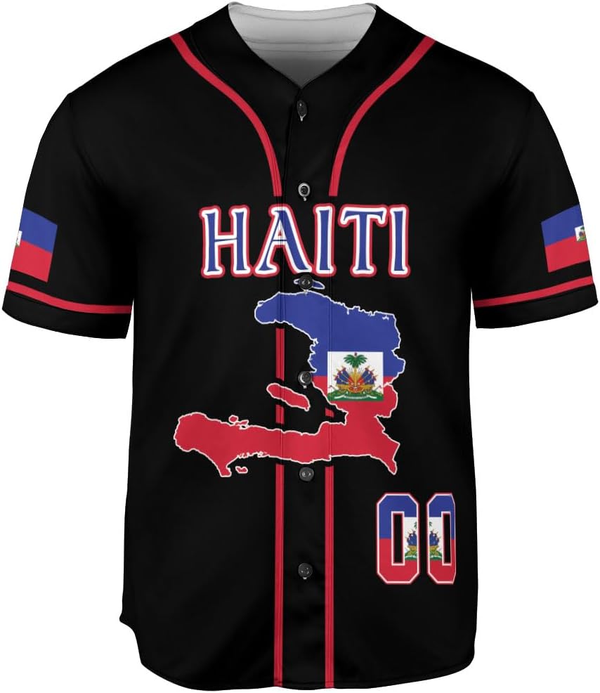 Ligthuy Personalized Name Haiti Baseball Jersey, Customized Haitian Baseball Jerseys for Men Women Haitian Flag Shirt 3D