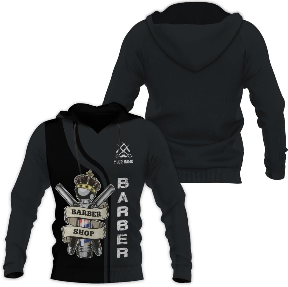 Vybonz Personalized Name Barber 3D AOP Hoodie Gift for Men & Women, Hair Stylist Shirt Barbershop