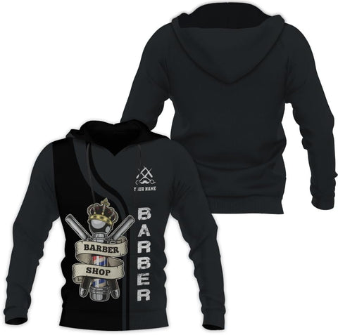 Vybonz Personalized Name Barber 3D AOP Hoodie Gift for Men & Women, Hair Stylist Shirt Barbershop