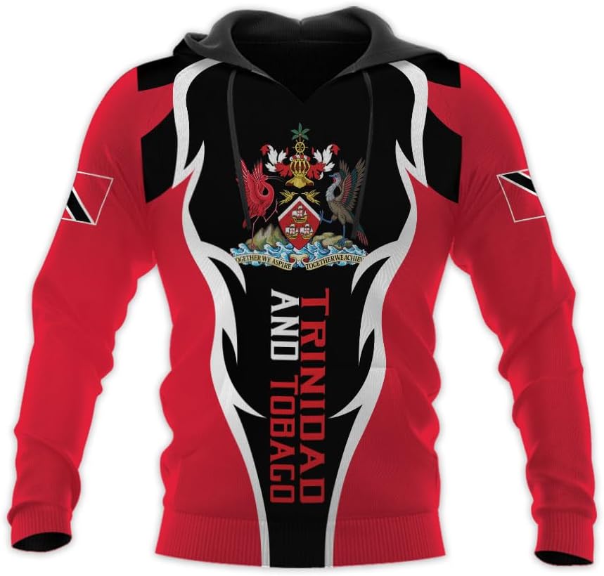 Vybonz Personalized Trinidad & Tobago Hoodie 3D Trinidad and Tobago Coat of Arms Flag Sweatshirt Trinidad Pride Zip Hoodie