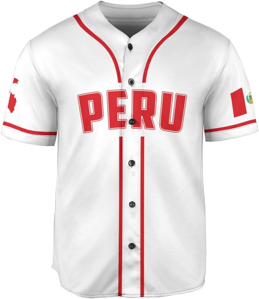 Podagree Personalized Peru Baseball Jersey, Peruvian Proud Flag Jersey Shirt Peru Coat of Arms Peruvian Gift for Men Women