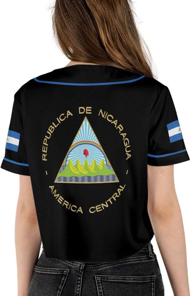 Personalized Nicaragua Baseball Croptop Shirt, Nicaraguan Flag Jersey for Women Jersey Pride