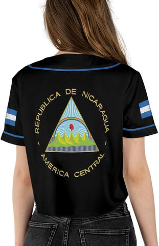 Personalized Nicaragua Baseball Croptop Shirt, Nicaraguan Flag Jersey for Women Jersey Pride