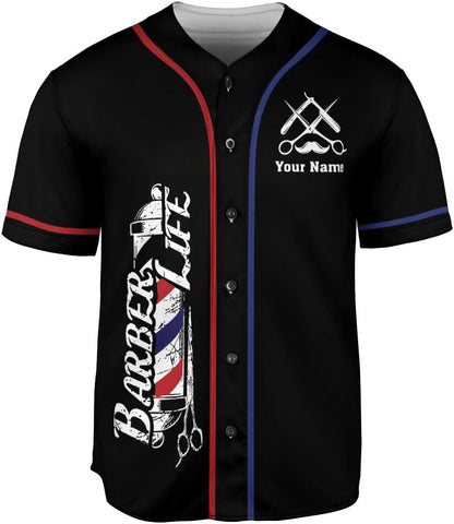 Custom Barber Shop Baseball Jersey Personalized Name Barber Shirt 3D for Men Women Hairdresser Shop Gift Scissors Pole Shirts