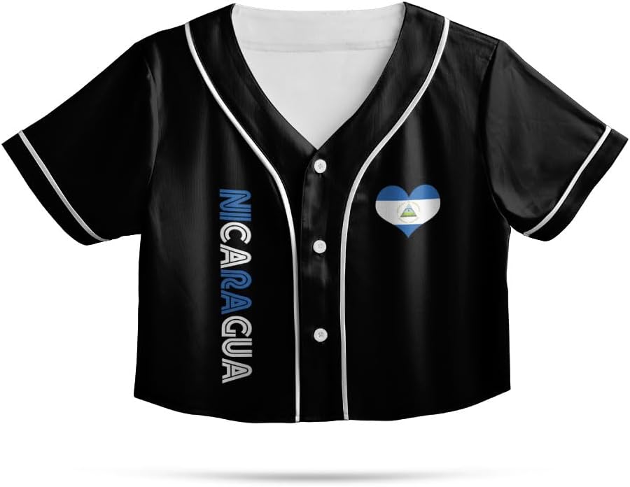 Personalized Nicaragua Baseball Jersey Croptop Shirt, Nicaraguan Flag Jersey, Nicaragua Croptop Jersey for Women Pride