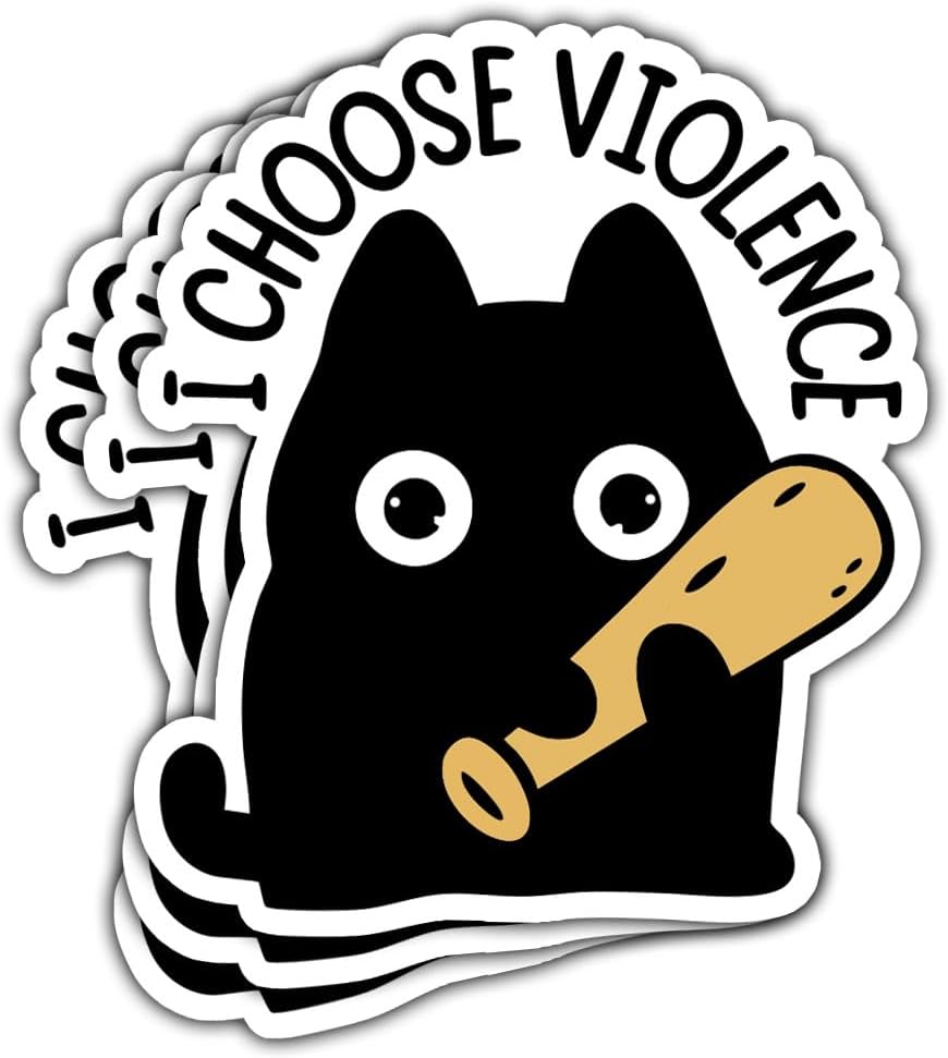 3 Pcs I Choose Violence Sticker, Cute Black Cat Sticker, Funny Bumper Sarcastic Water Assistant Funny Quotes Stickers - Vinyl Stickers for Water Bottles Laptop Phone Car Window Helmet 3 Inches