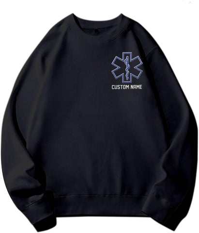 Personalized EMT EMS Paramedic Thin White Line Embroidered Sweatshirt, EMT Student, EMT Future, Medical Worker (Cotton, SS136)