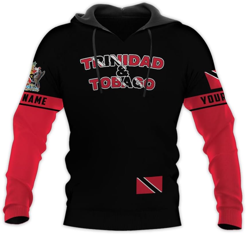 Vybonz Personalized Trinidad & Tobago Hoodie 3D Trinidad and Tobago Coat of Arms Flag Sweatshirt Trinidad Pride Zip Hoodie