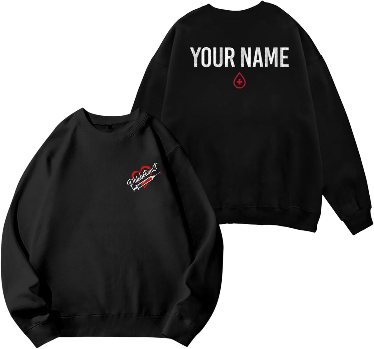 Leeprints Personalized Phlebotomist Embroidered Sweatshirt USA Phlebotomy Nurse Syringe Hospital Hoodie Phlebotomy Tech