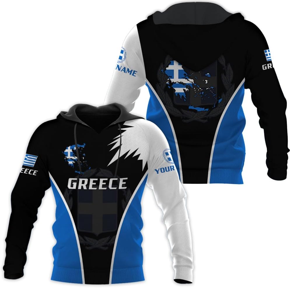 Suseaz Personalized Greece Hoodie Greek Coat of Arms Flag Grecian 3D Sweatshirt Greece Zip Hoodie Grecian Pride Gift Shirt