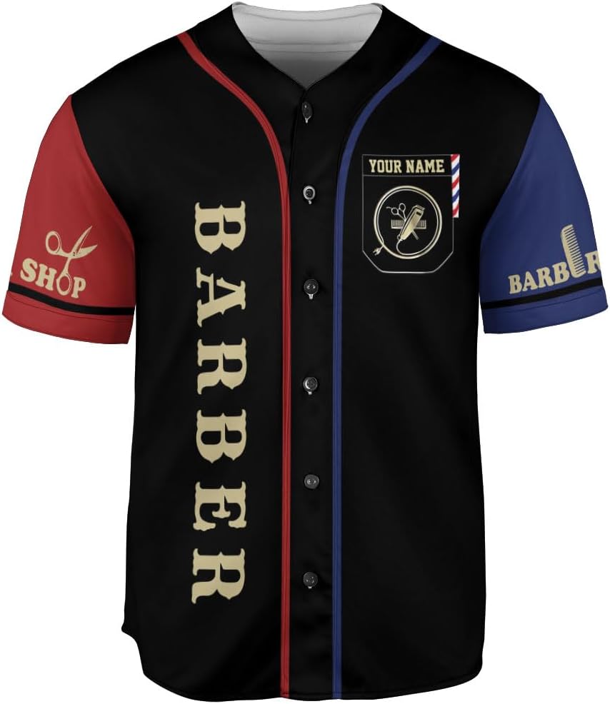 Custom Barber Shop Baseball Jersey Personalized Name Barber Shirt 3D for Men Women Hairdresser Shop Gift Scissors Pole Shirts