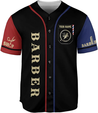 Custom Barber Shop Baseball Jersey Personalized Name Barber Shirt 3D for Men Women Hairdresser Shop Gift Scissors Pole Shirts