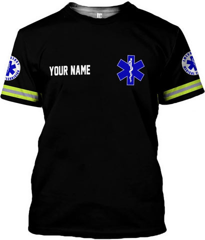 Vybonz Personalized Emergency Medical Technician, Custom Name Tshirt 3D EMT Shirts Paramedic Unisex Tshirts 3D for Men Women