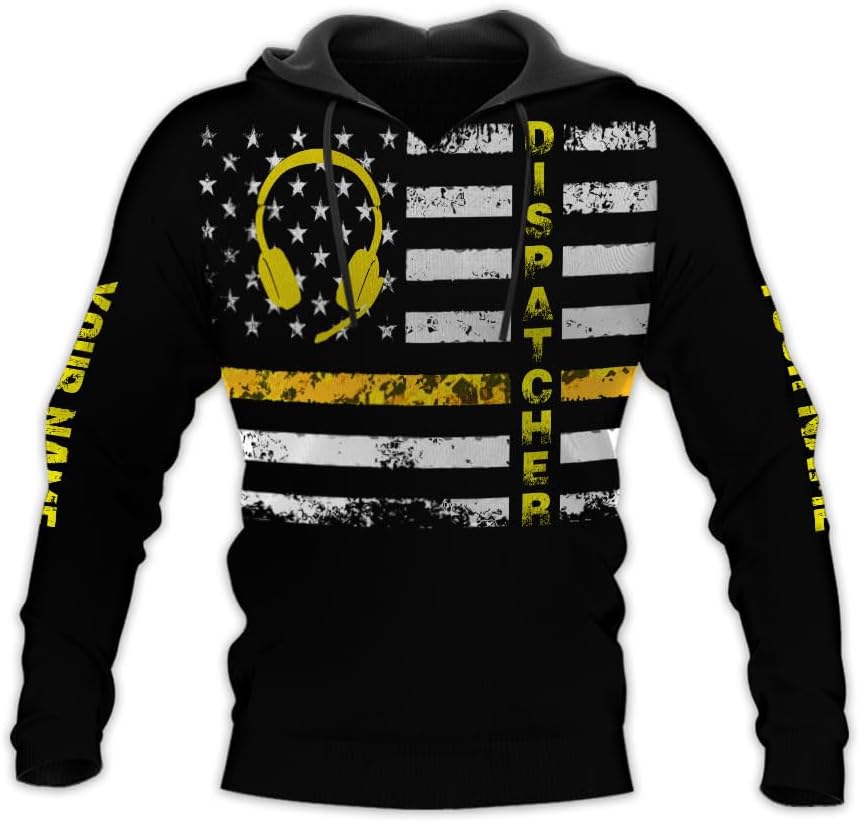 Personalized 911 Dispatcher 3D Shirt, Custom Dispatcher 3D T-Shirt, Thin Gold Line Flag 3D Shirts, Dispatcher Hoodie for Men