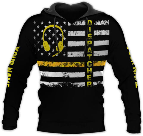 Personalized 911 Dispatcher 3D Shirt, Custom Dispatcher 3D T-Shirt, Thin Gold Line Flag 3D Shirts, Dispatcher Hoodie for Men