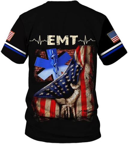 Vybonz Personalized Name Uniform Emergency Medical Technician T-Shirt, Paramedic Shirt, EMS Shirt, EMT Tshirt for Men & Woman