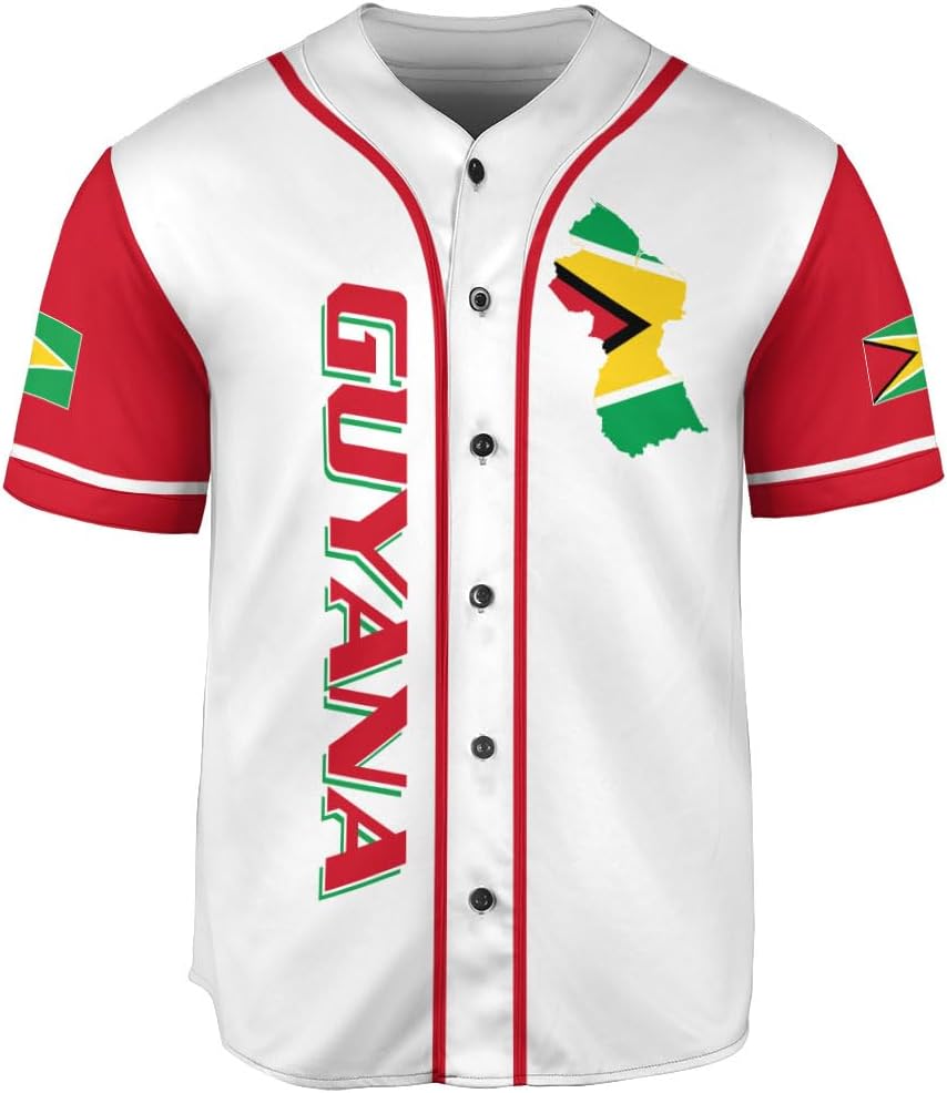 Leeprints Personalized Guyana Baseball Jersey Shirt, GuyaneseFlag Jersey, Guyana Guyanese Pride Jersey for Men and Women